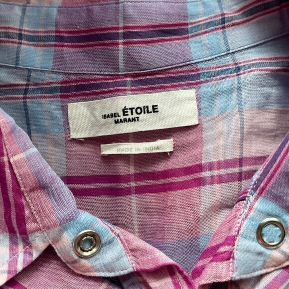 Isabel Marant Etoile Britany Plaid Shirt Dress Pink Blue Cotton FR38 US6 - Picture 7 of 11